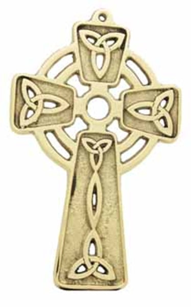 Brass Celtic Cross Hanging Cut-Out Trinity Knot