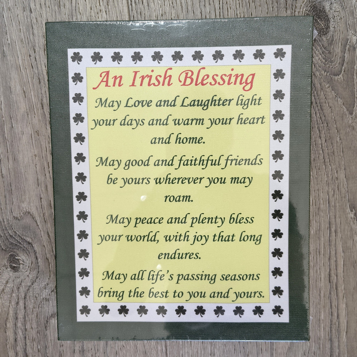 An Irish Blessing canvas – May Love and Laughter light your days, shamrock border