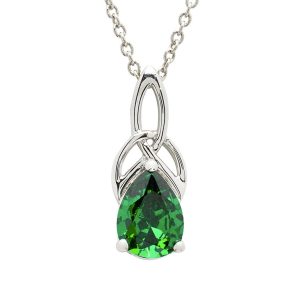 Sterling Silver With Green CZ Trinity Knot Necklace
