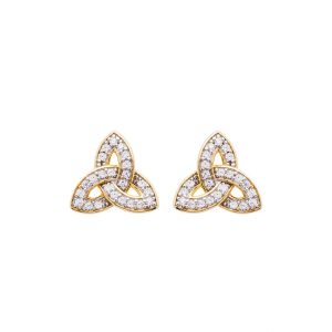 14KT Gold Vermeil Stud Trinity Knot Earrings With White CZ