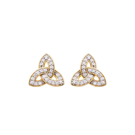 Shanore 14KT Gold Vermeil Stud Trinity Knot Earrings With White CZ