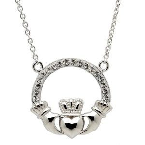Claddagh Necklace Encrusted With Crystals