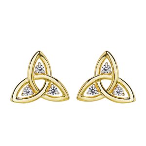 14KT Gold Vermeil Trinity Knot Stud Earrings With White Sapphires