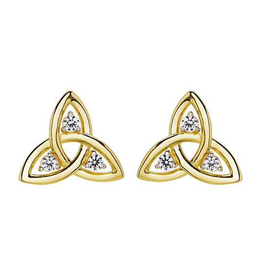 Shanore 14KT Gold Vermeil Trinity Knot Stud Earrings With White Sapphires