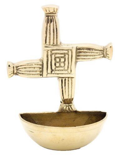 Brass Holy Water Font St. Brigid's Cross Small