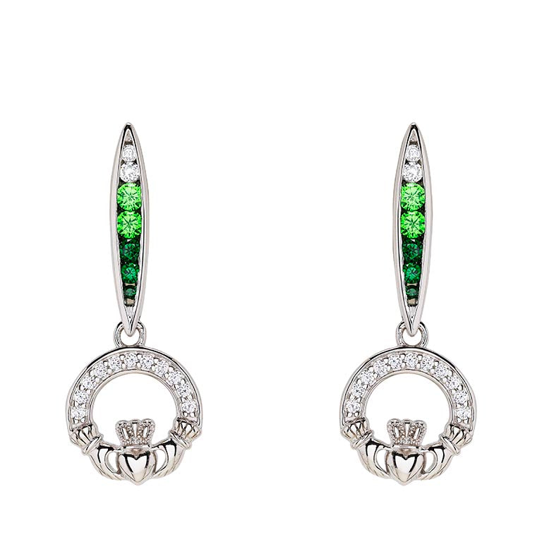 Shanore Sterling Silver Shamrock Earrings With Green And White CZ
