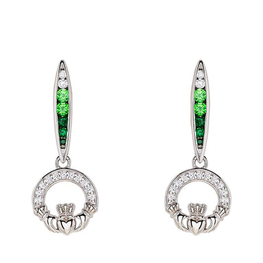 Shanore Sterling Silver Shamrock Earrings With Green And White CZ