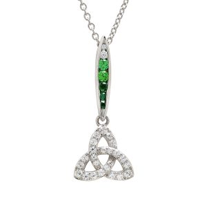 Sterling Silver Trinity Knot Necklace With Green And White CZ