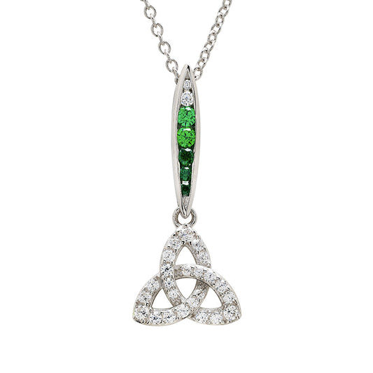 Shanore Sterling Silver Trinity Knot Necklace With Green And White CZ