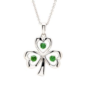 Sterling Silver With Emerald CZ Shamrock Necklace
