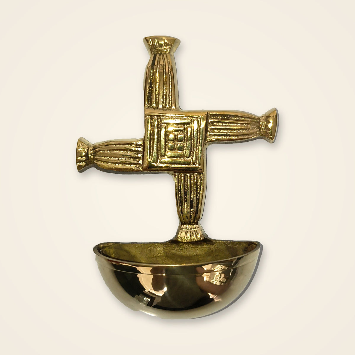 Brass Holy Water Font St. Brigid's Cross Small
