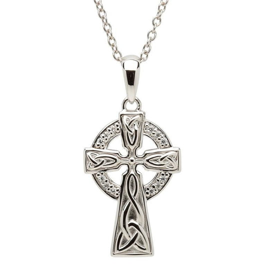 Shanore Stone Set Trinity Knot Sterling Silver Celtic Cross Necklace