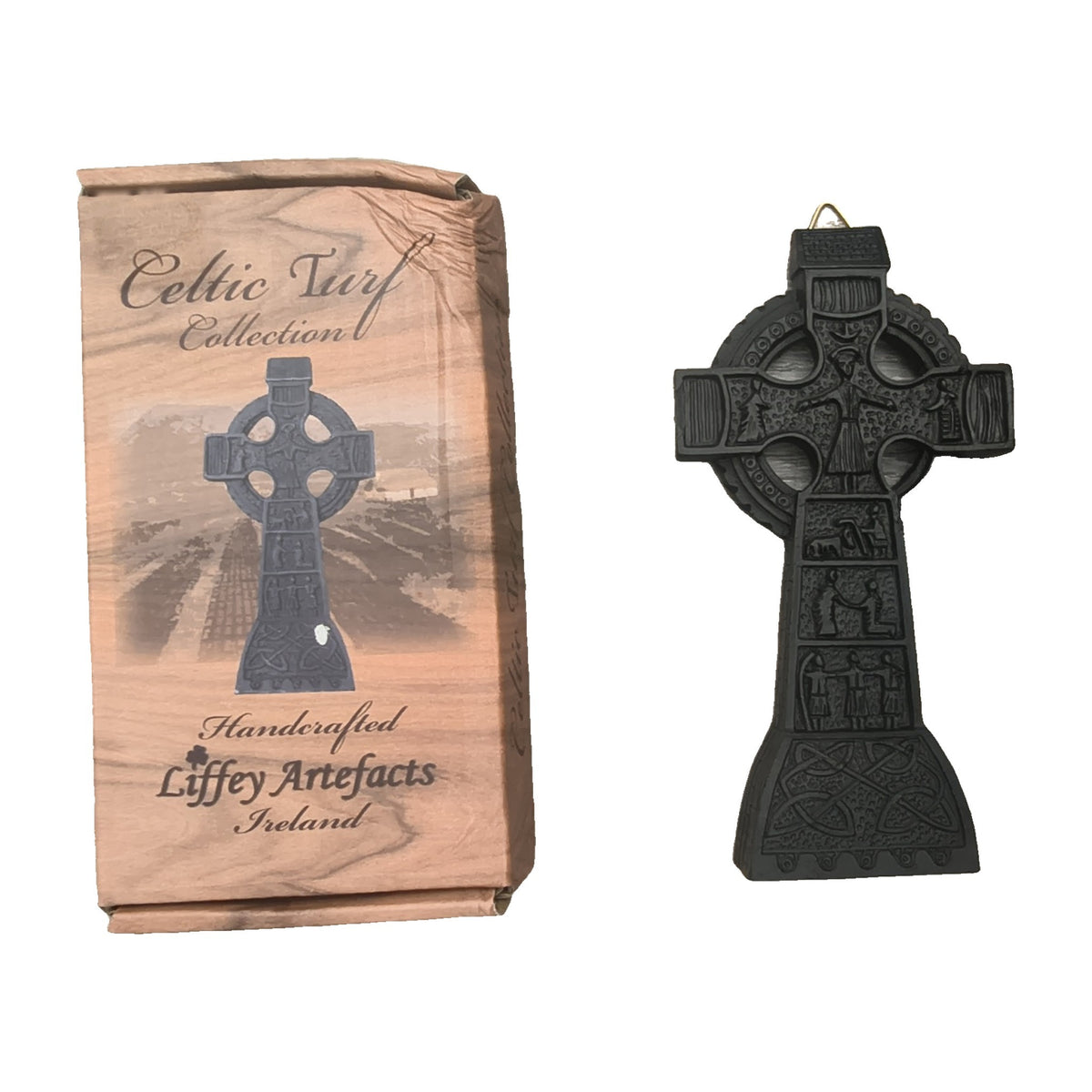 Celtic turf high cross, wall hanging and standing, with box