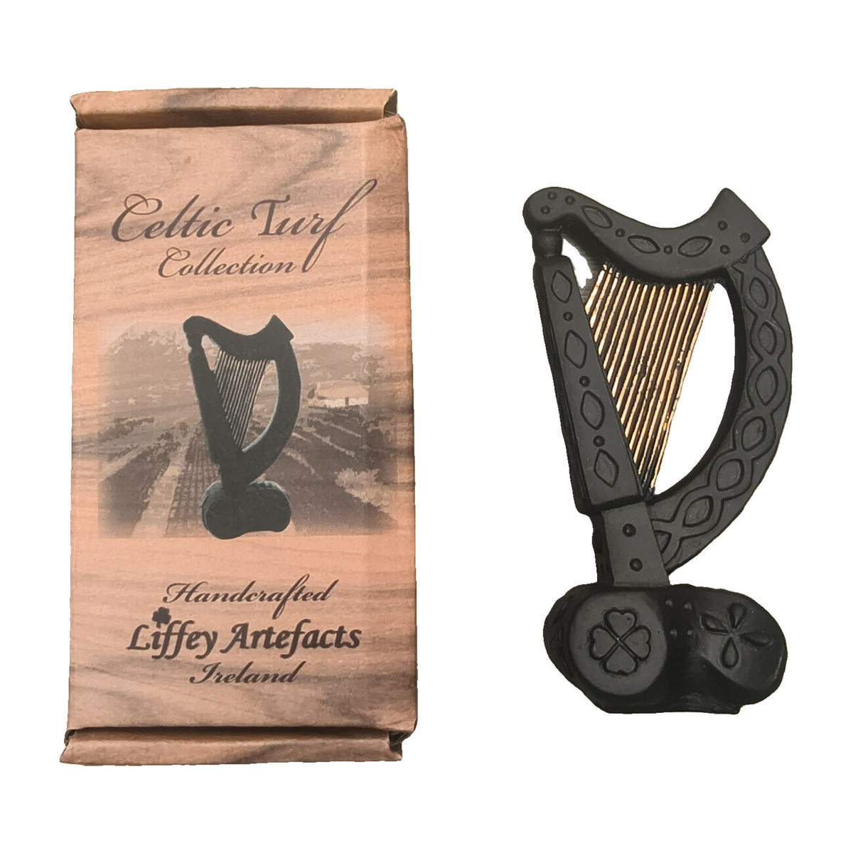 Small Celtic turf harp with box