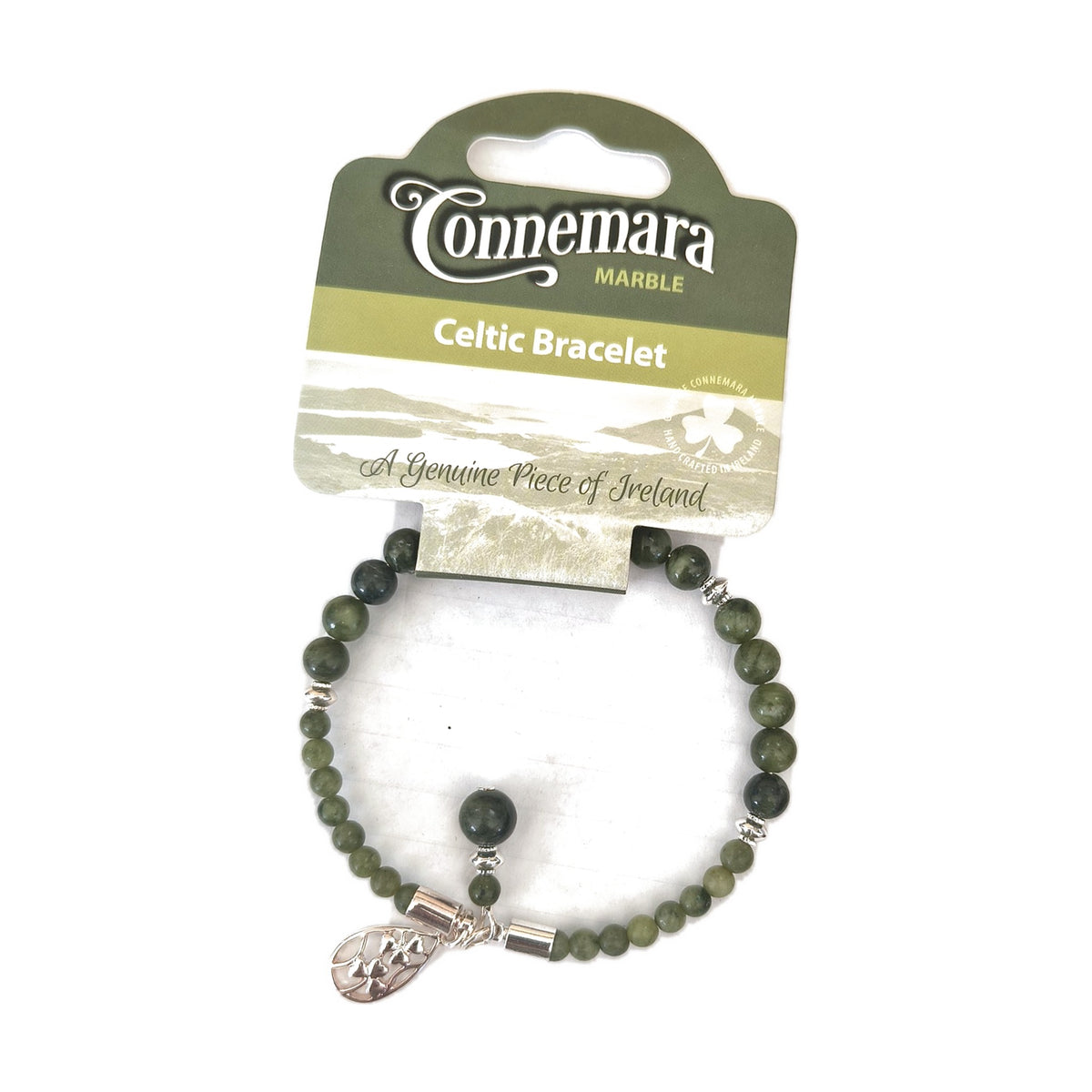 Connemara marble fine bead bracelet – Leaf charm