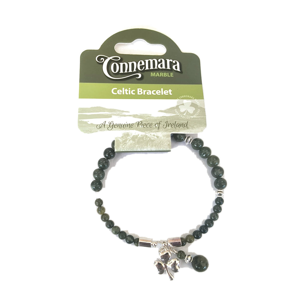 Connemara marble fine bead bracelet – Shamrock charm