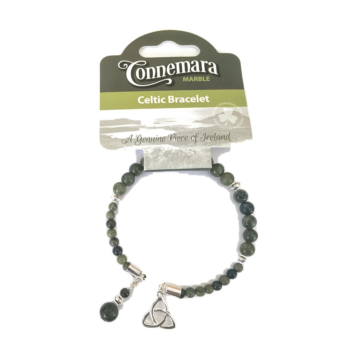 Connemara marble fine bead bracelet – Trinity Knot charm