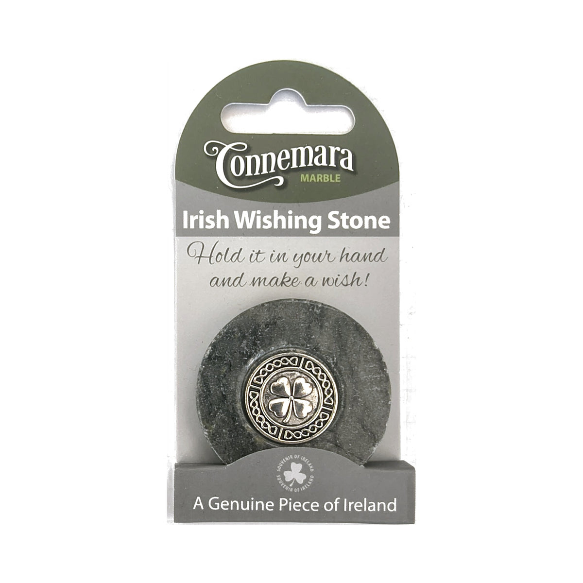 Connemara marble Irish Wishing Stone with shamrock emblem