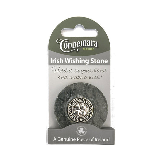 Connemara marble Irish Wishing Stone with shamrock emblem