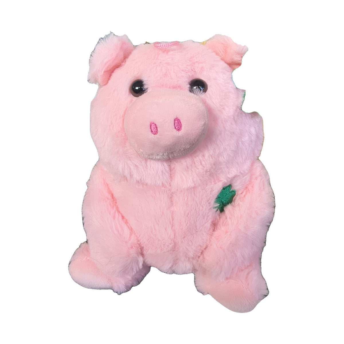 Pink cuddly pig plush with shamrock