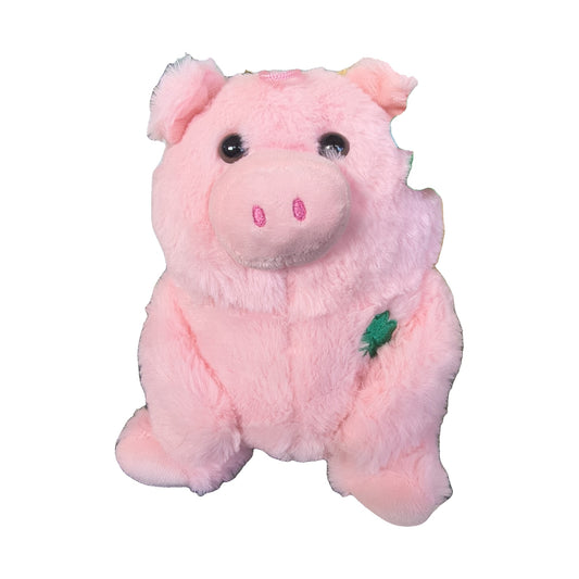 Pink cuddly pig plush with shamrock
