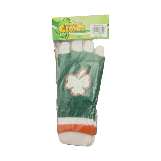 Green shamrock fingerless gloves with tricolour cuff