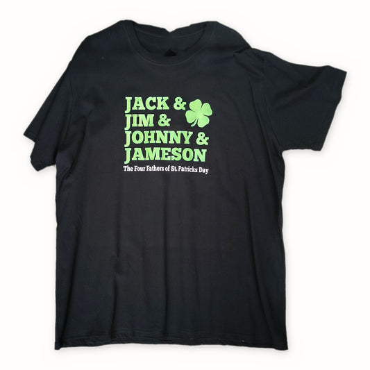 Four Fathers of St. Patrick's Day T-Shirt – black tee, Jack & Jim & Johnny & Jameson