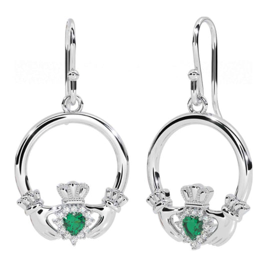 Solvar Claddagh Green Stone Earrings