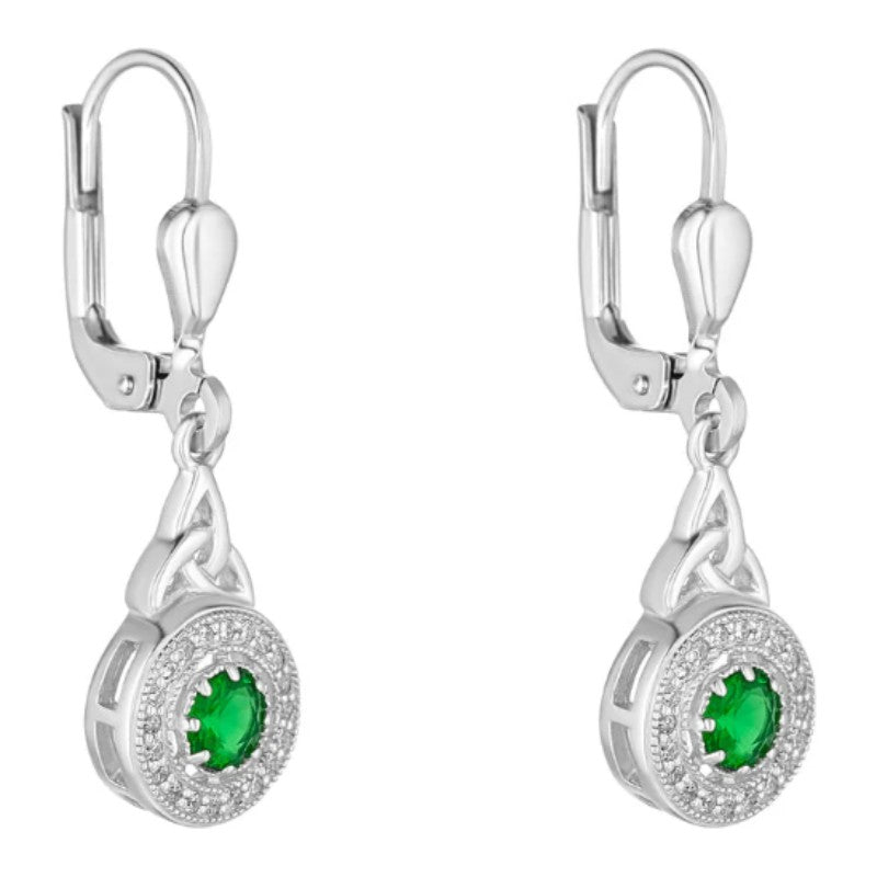 Solvar Drop With Green Stone Earrings