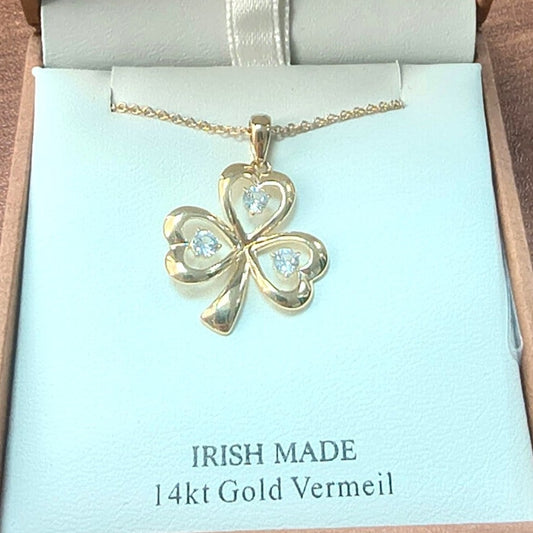 Shanore 14KT Gold Vermeil Shamrock Necklace With White Sapphires