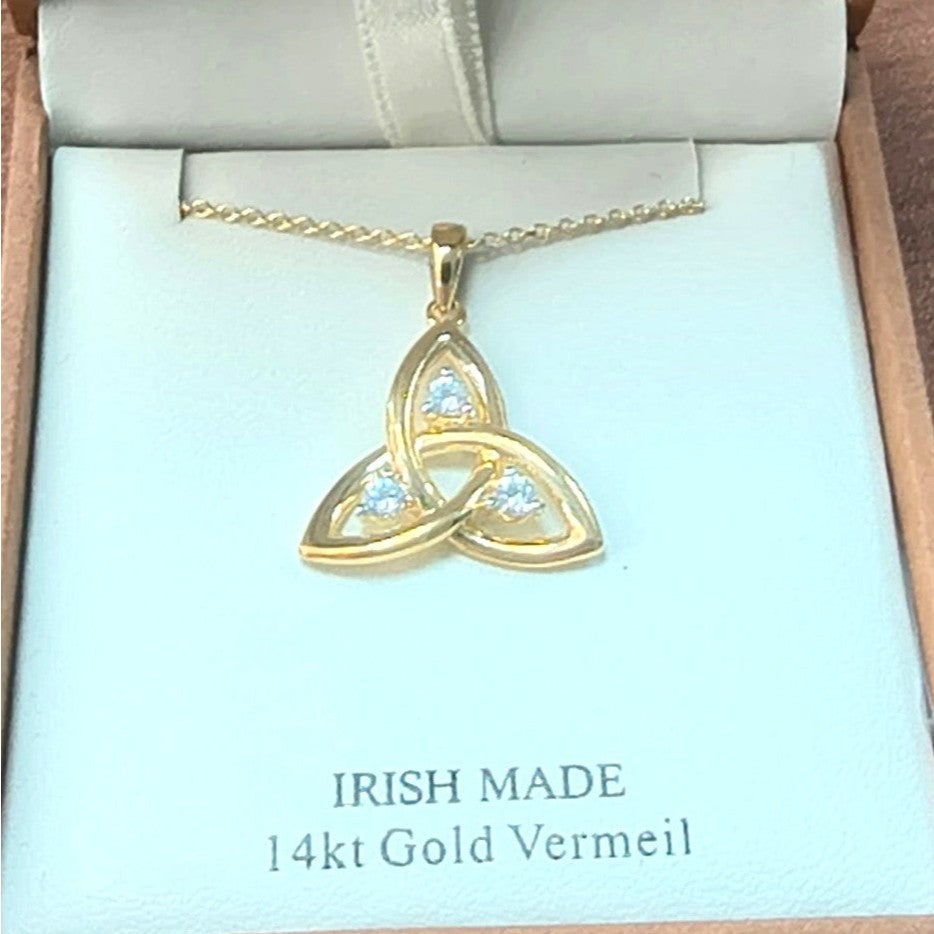 Shanore 14KT Gold Vermeil Trinity Knot Necklace with White Stones