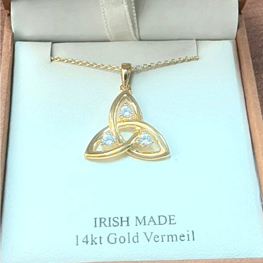 Shanore 14KT Gold Vermeil Trinity Knot Necklace with White Stones