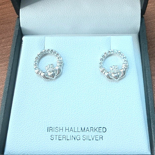 Shanore Claddagh Stud Earrings With Crystals