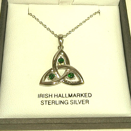 Shanore Sterling Silver With Green CZ Trinity Knot Necklace