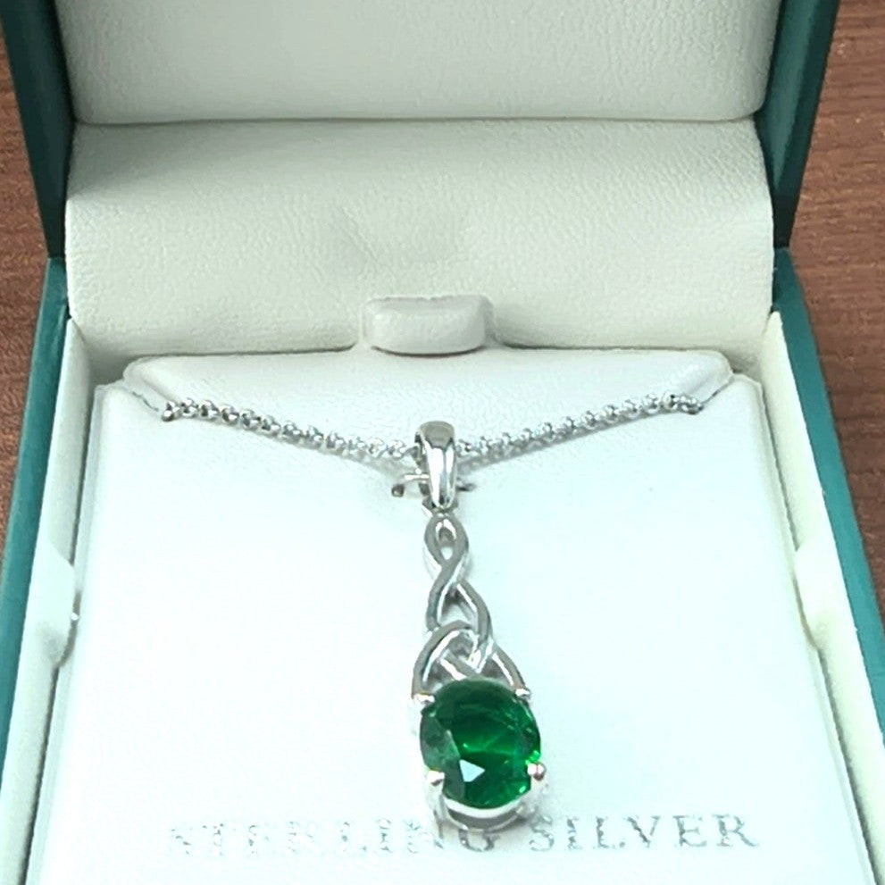 Solvar Sterling Silver Acara Trinity Knot Pendant With Green Stone