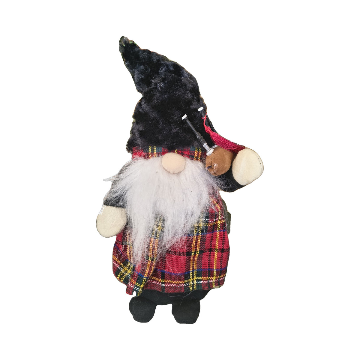 Gnome Scottish Bagpiper in red tartan kilt with bagpipes