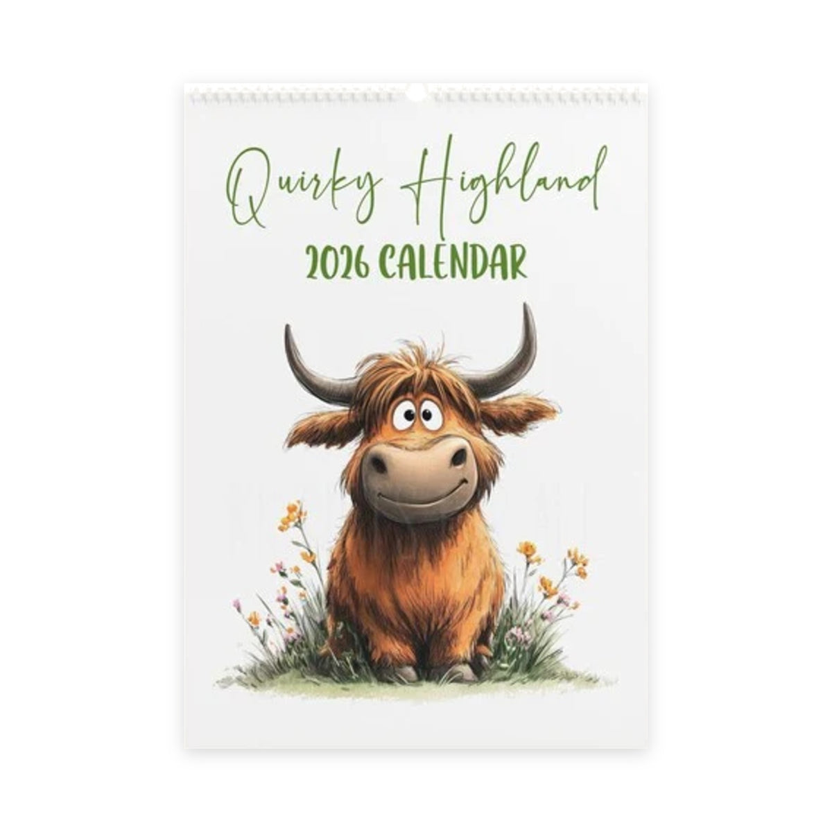 Quirky Highland 2026 wall calendar with cartoon Highland cow