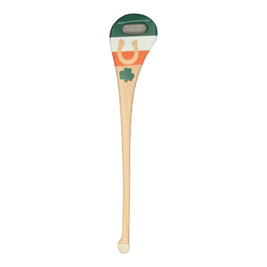 Large adult Irish hurley with tricolour, horseshoe and shamrock