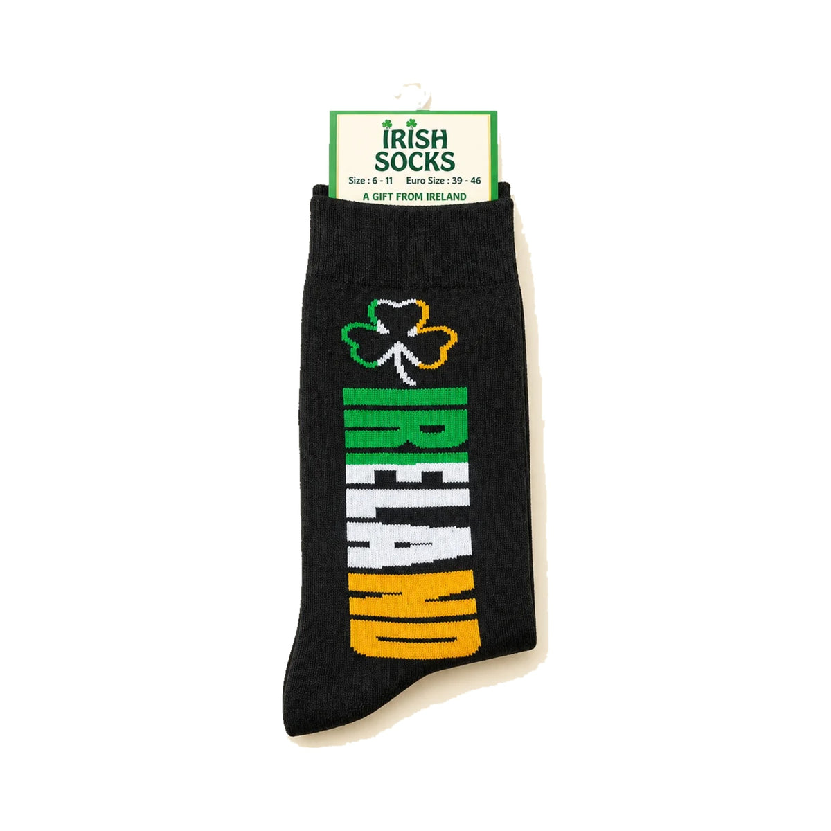 Irish Socks – black 'Ireland' tricolour shamrock socks