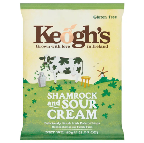 Keogh's Sour Cream & Shamrock Irish crisps