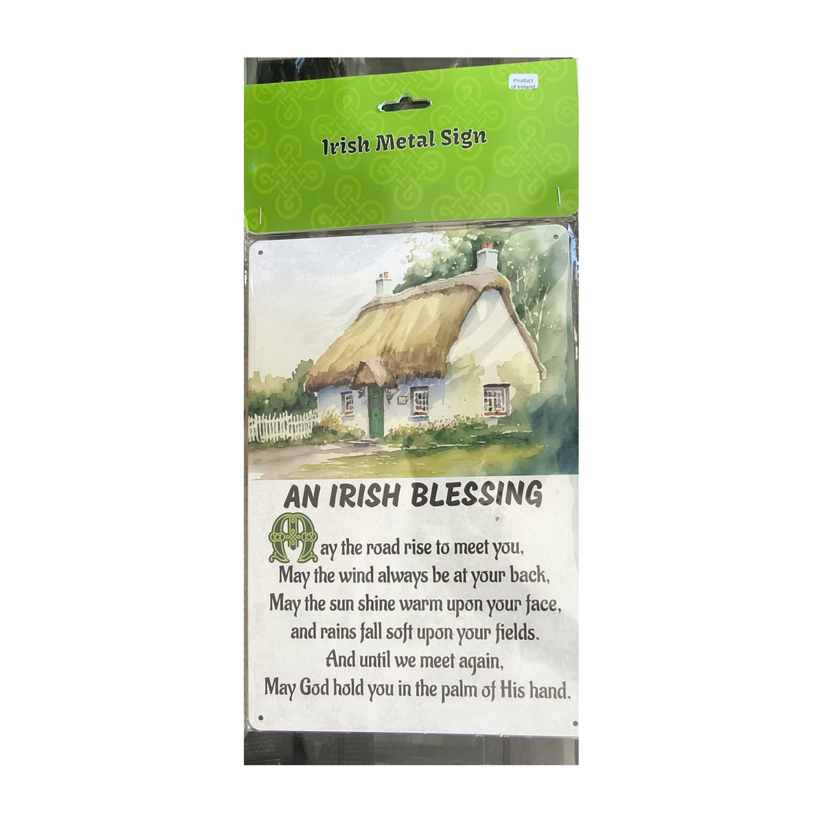 Large An Irish Blessing metal sign with thatched cottage