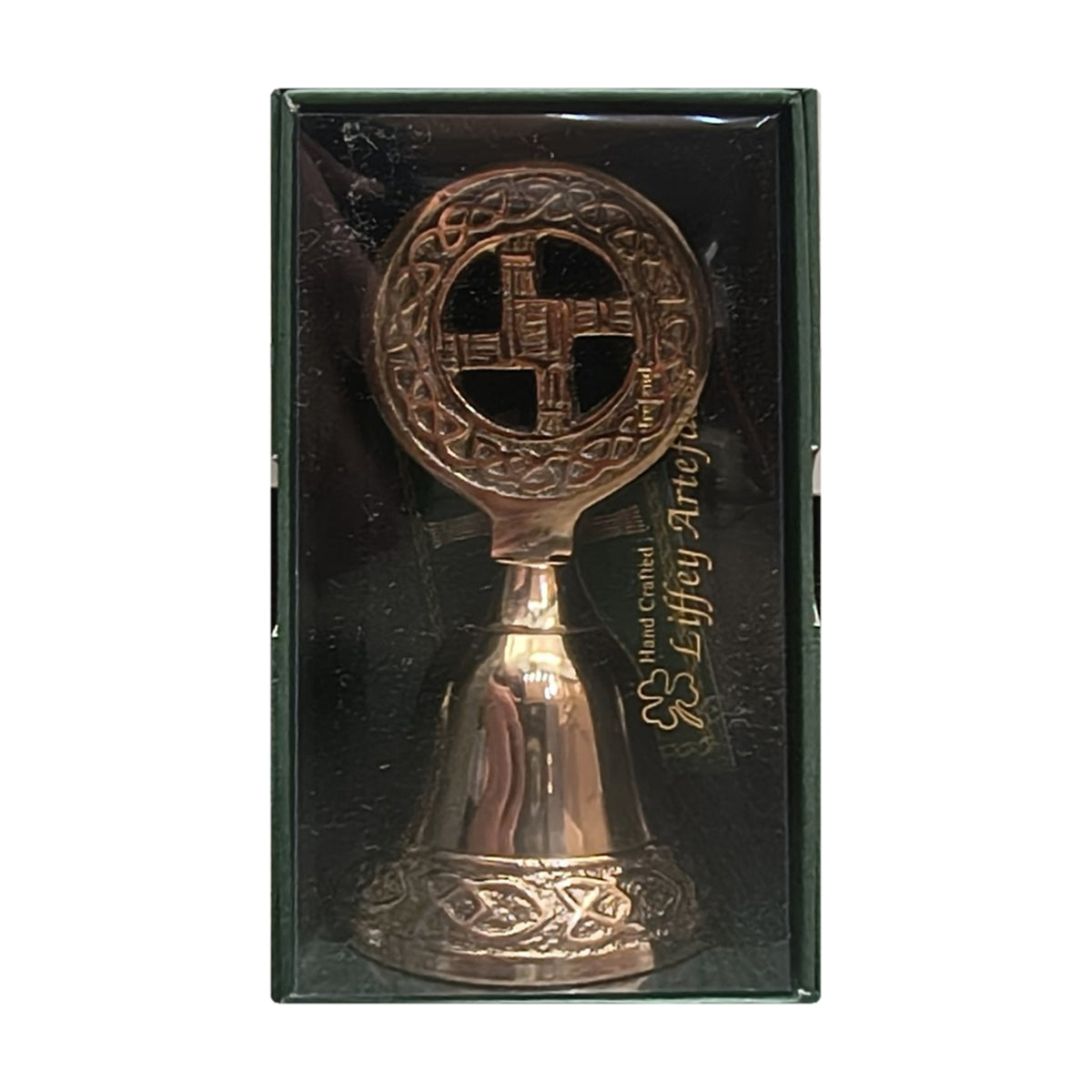 Liffey Artefacts brass St. Brigid's Cross bell in gift box