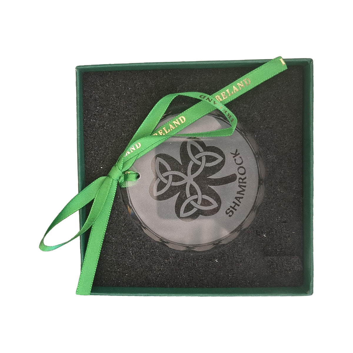 Liffey Artefacts glass pendant – Shamrock, in gift box