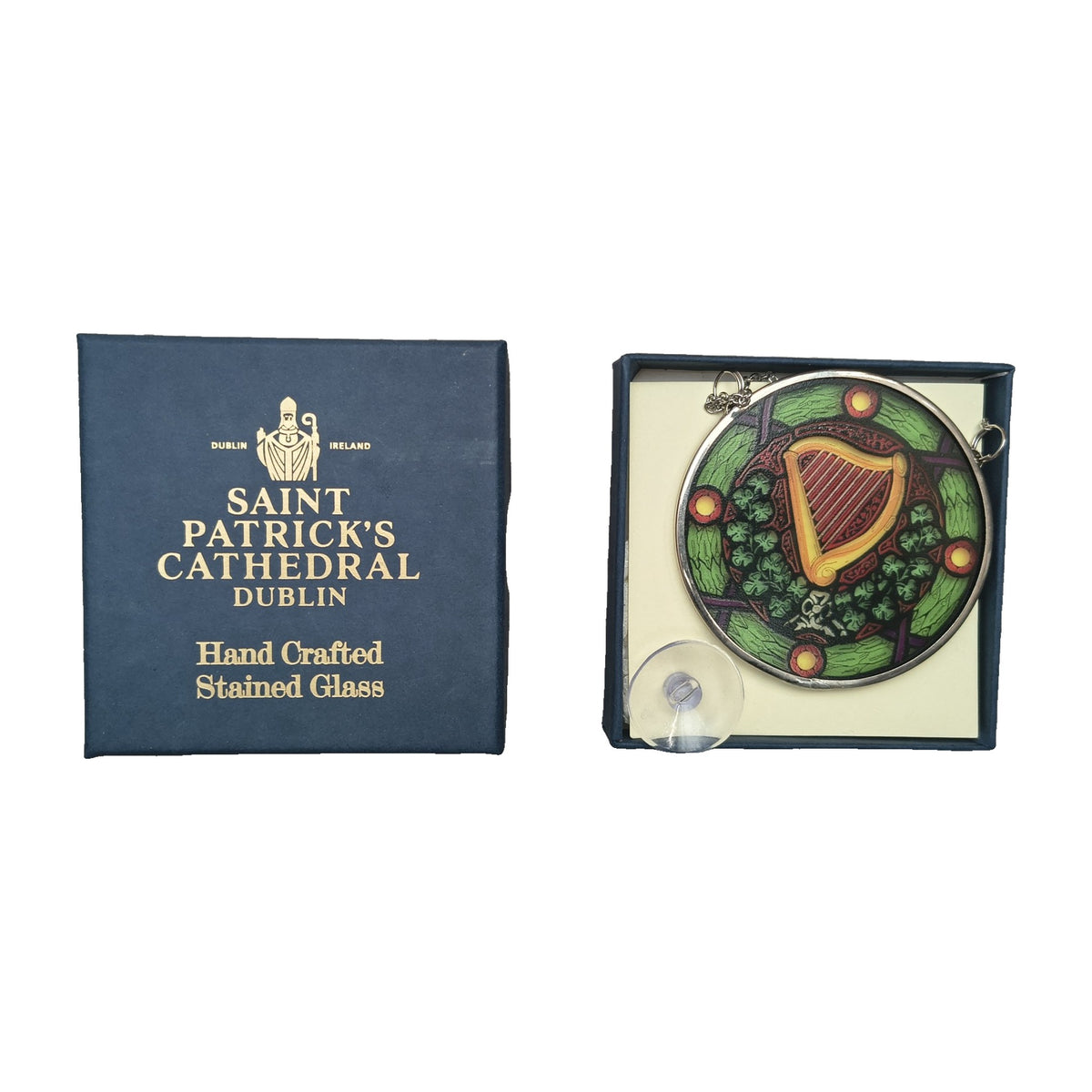 Saint Patrick's Cathedral Dublin hand crafted stained glass harp suncatcher with box