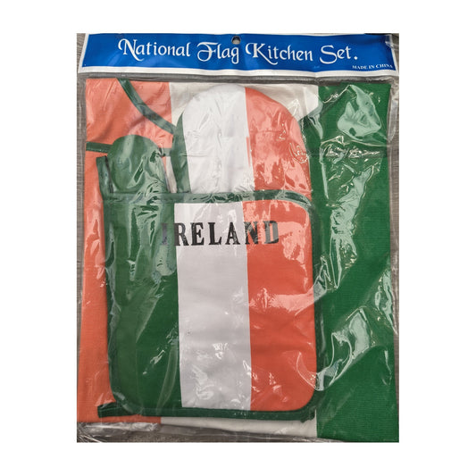 National flag kitchen set – apron and oven gloves in the Irish tricolour