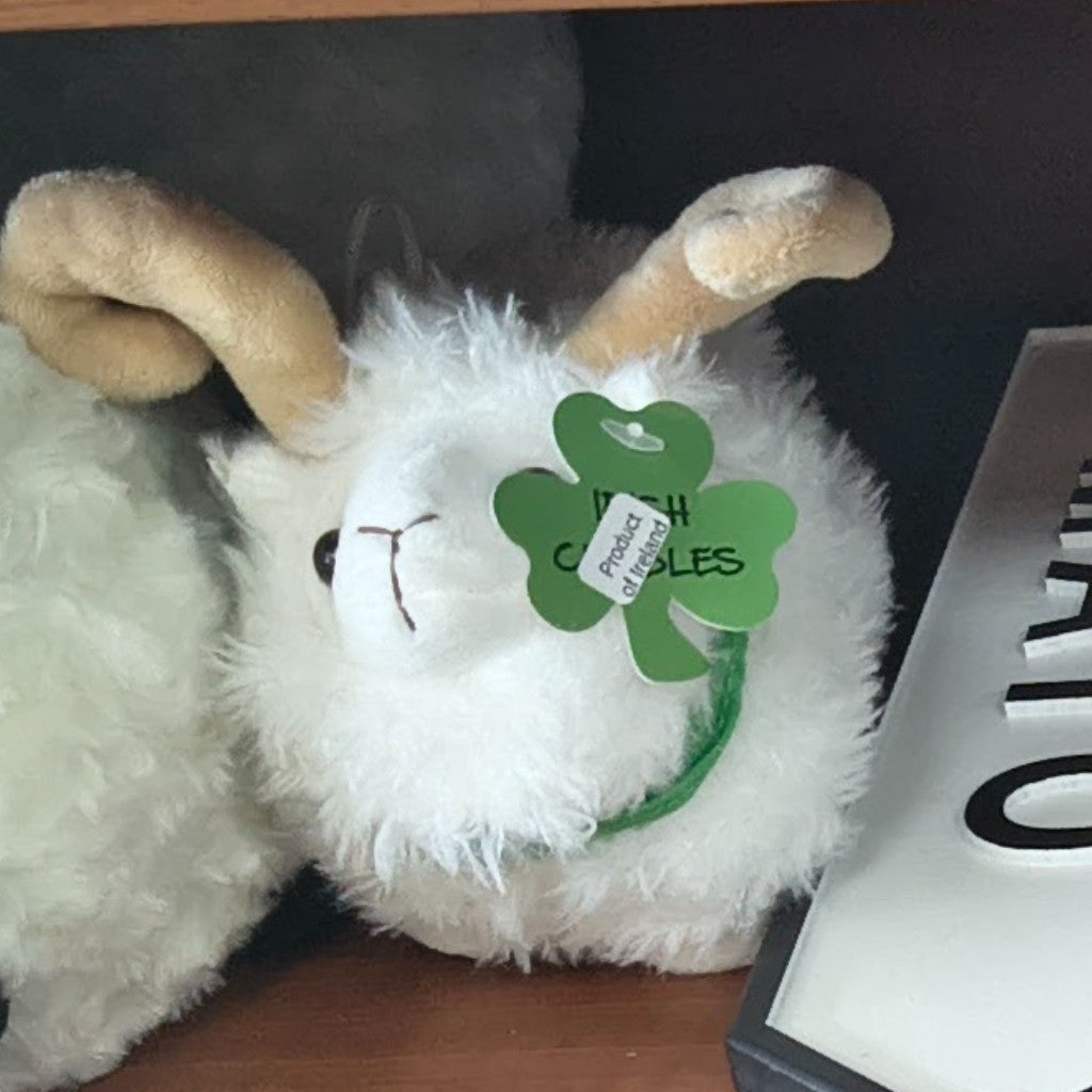 Plush White Curly-Horned Sheep (Shamrock Patch)