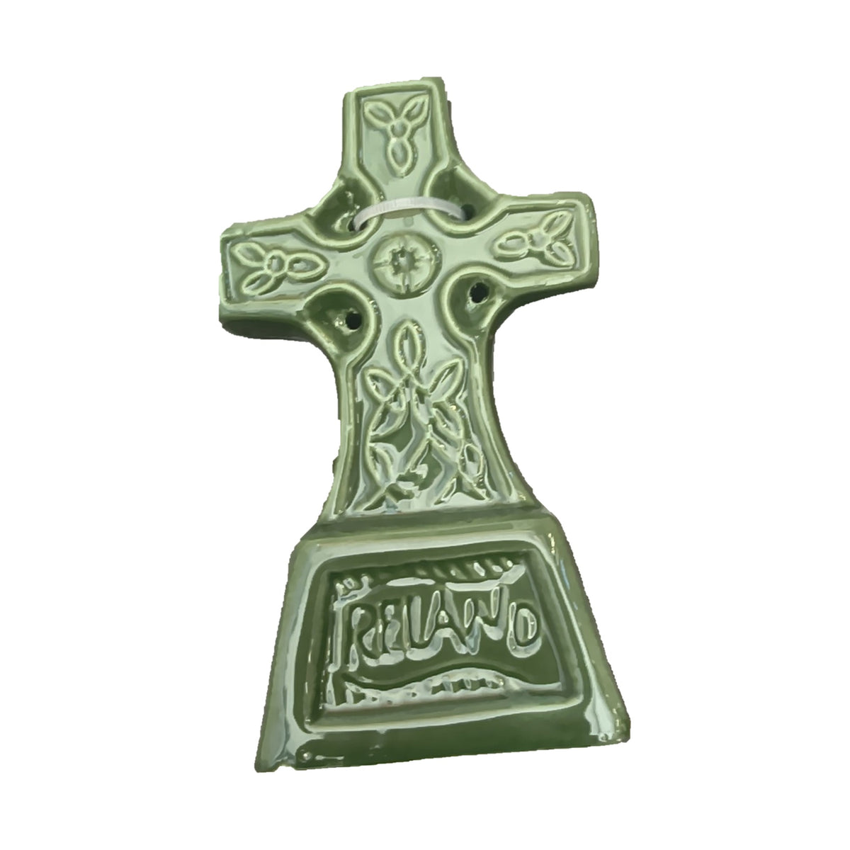 Green ceramic Ireland standing Celtic cross