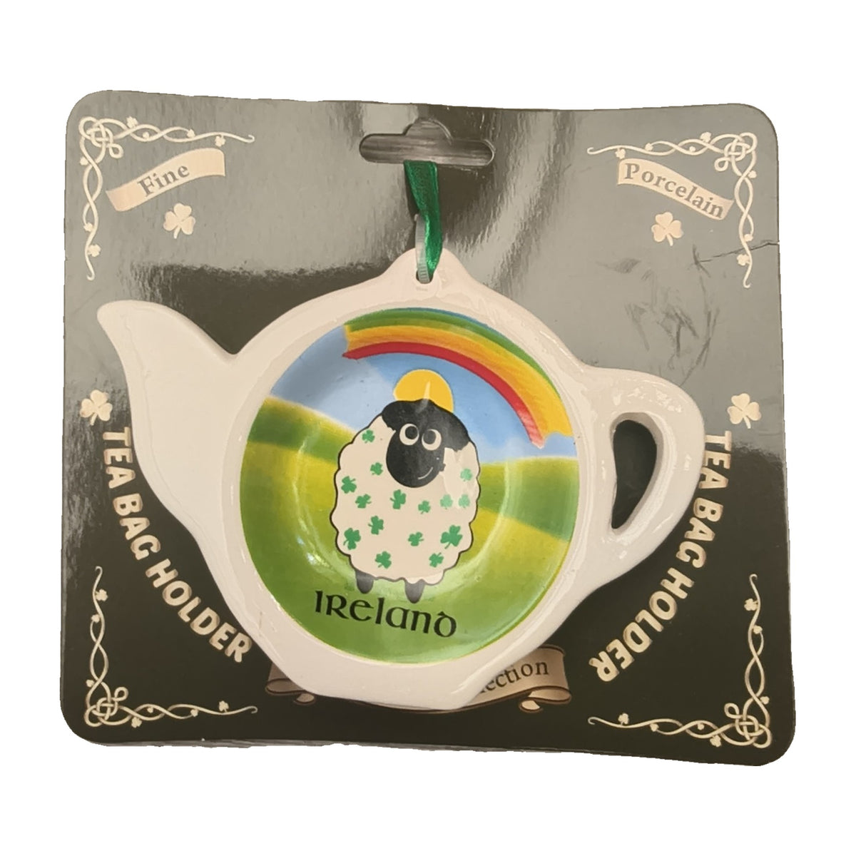Sheep and rainbow Ireland porcelain tea bag holder