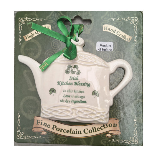 Irish Kitchen Blessing porcelain teapot hanging ornament