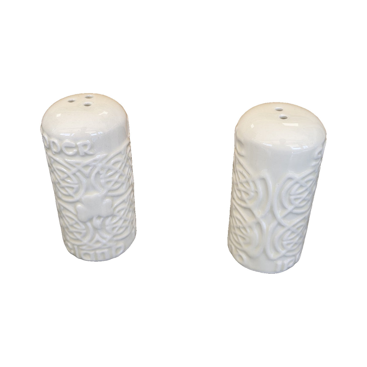 Irish salt & pepper shakers – White Celtic Set (pair)